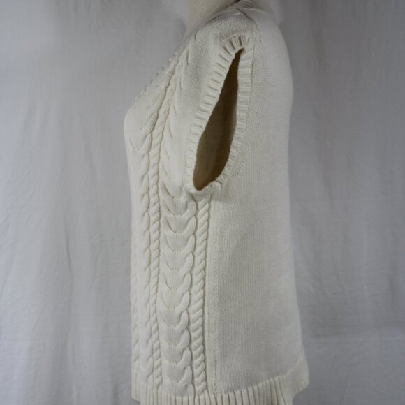 Talbots Vest Women's XS Cable Knit Ivory Pullover V-Neck Fisherman Sweater - Picture 2 of 5
